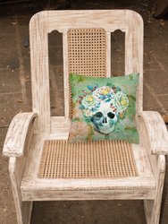 14 in x 14 in Outdoor Throw PillowDay of the Dead Skull with Flowers Fabric Decorative Pillow