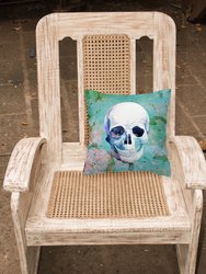 14 in x 14 in Outdoor Throw PillowDay of the Dead Teal Skull Fabric Decorative Pillow