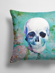 14 in x 14 in Outdoor Throw PillowDay of the Dead Teal Skull Fabric Decorative Pillow - Pink