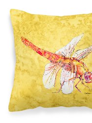 14 in x 14 in Outdoor Throw PillowDragonfly on Yellow Fabric Decorative Pillow