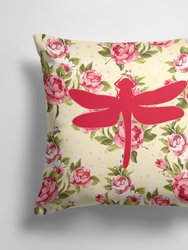 14 in x 14 in Outdoor Throw PillowDragonfly Shabby Chic Yellow Roses  Fabric Decorative Pillow