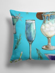 14 in x 14 in Outdoor Throw PillowDrinks and Cocktails Blue Fabric Decorative Pillow