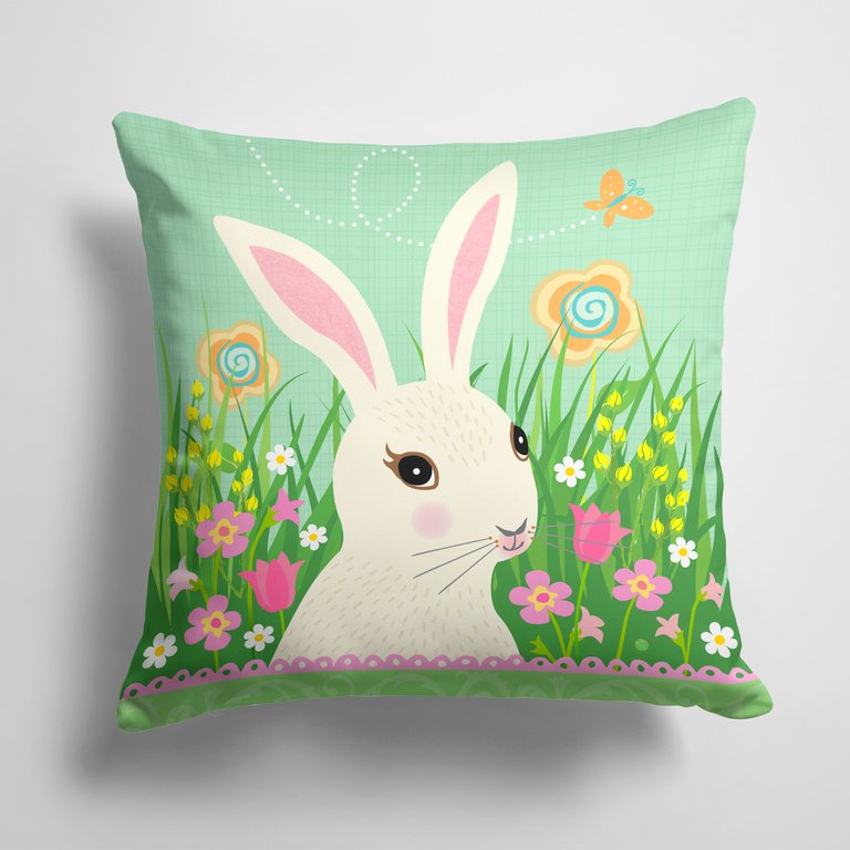 14 in x 14 in Outdoor Throw PillowEaster Bunny Rabbit Fabric Decorative Pillow