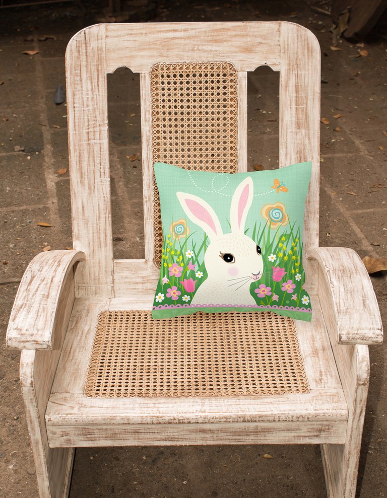 14 in x 14 in Outdoor Throw PillowEaster Bunny Rabbit Fabric Decorative Pillow