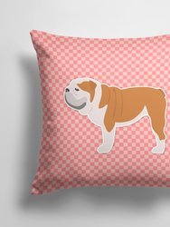 14 in x 14 in Outdoor Throw PillowEnglish Bulldog Checkerboard Pink Fabric Decorative Pillow
