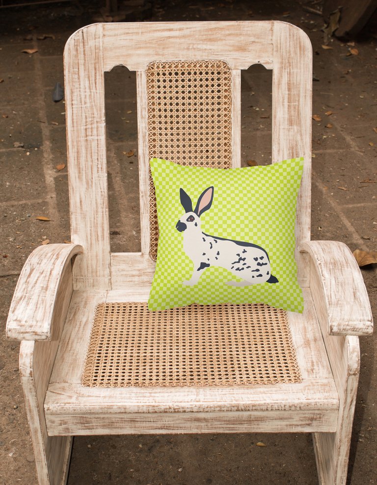 14 in x 14 in Outdoor Throw PillowEnglish Spot Rabbit Green Fabric Decorative Pillow