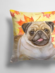 14 in x 14 in Outdoor Throw PillowFawn Pug Fall Fabric Decorative Pillow