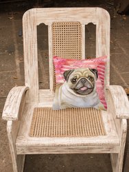 14 in x 14 in Outdoor Throw PillowFawn Pug Love Fabric Decorative Pillow