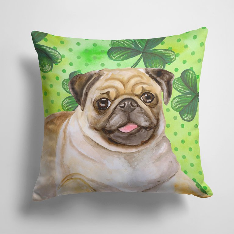 14 in x 14 in Outdoor Throw PillowFawn Pug St Patrick's Fabric Decorative Pillow