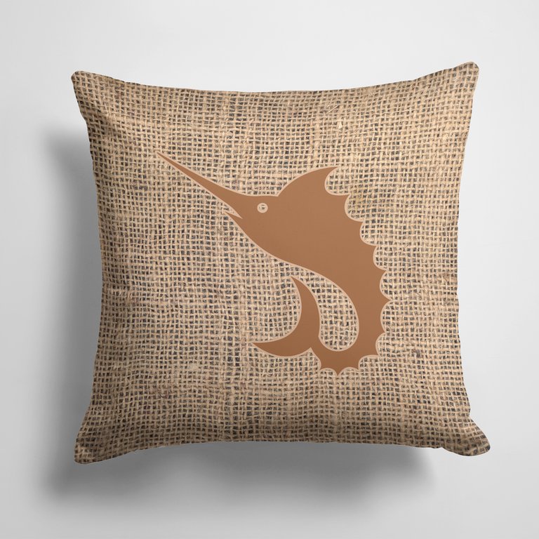 14 in x 14 in Outdoor Throw PillowFish - Sword Fish Burlap and Brown BB1097 Fabric Decorative Pillow