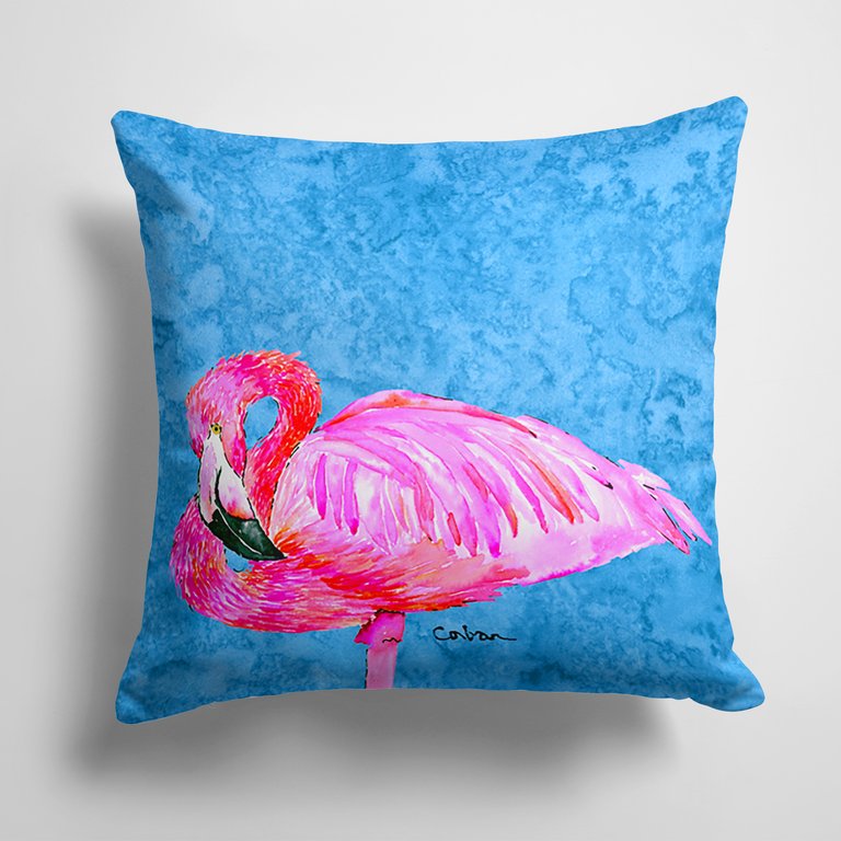 14 in x 14 in Outdoor Throw PillowFlamingo Fabric Decorative Pillow