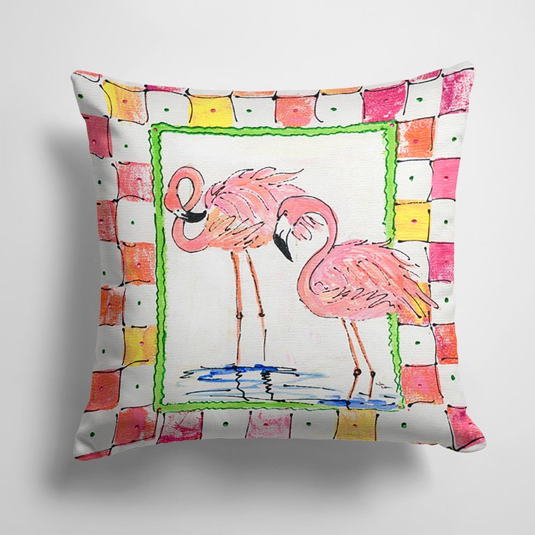 14 in x 14 in Outdoor Throw PillowFlamingo  Fabric Decorative Pillow