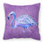 14 in x 14 in Outdoor Throw PillowFlamingo on Purple Fabric Decorative Pillow