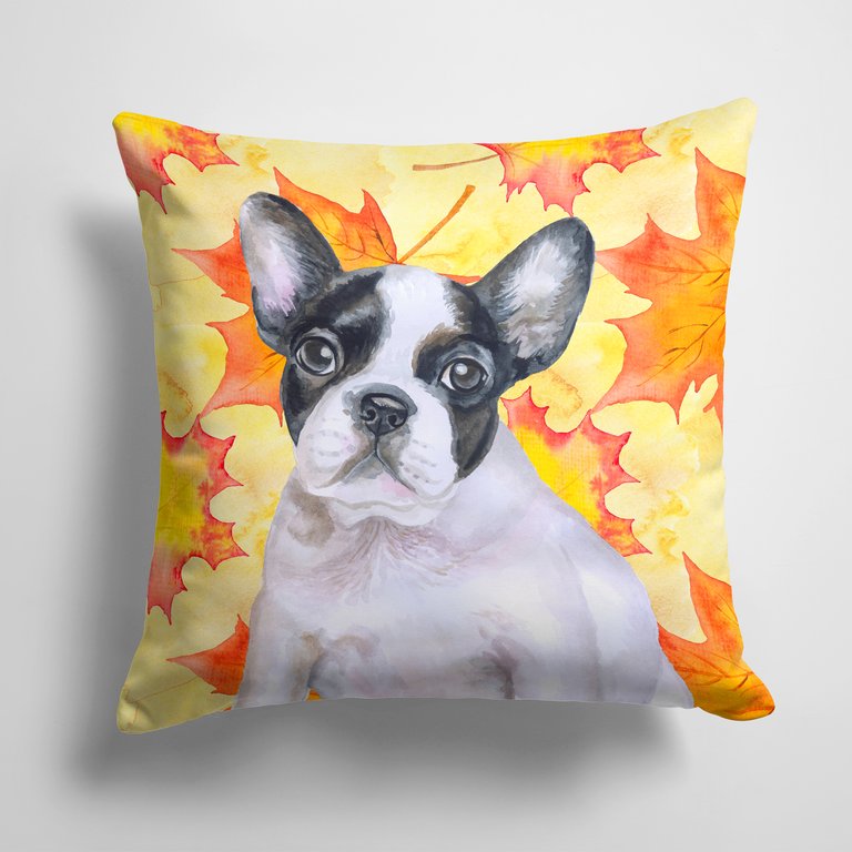 14 in x 14 in Outdoor Throw PillowFrench Bulldog Black White Fall Fabric Decorative Pillow