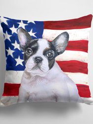 14 in x 14 in Outdoor Throw PillowFrench Bulldog Black White Patriotic Fabric Decorative Pillow