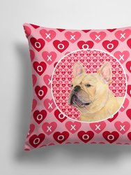 14 in x 14 in Outdoor Throw PillowFrench Bulldog Hearts Love and Valentine's Day Portrait Fabric Decorative Pillow