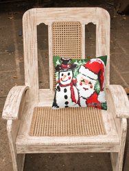 14 in x 14 in Outdoor Throw PillowFriends Snowman and Santa Claus Fabric Decorative Pillow