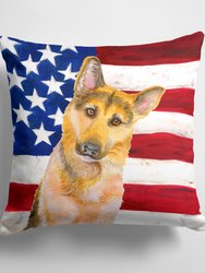 14 in x 14 in Outdoor Throw PillowGerman Shepherd #2 Patriotic Fabric Decorative Pillow