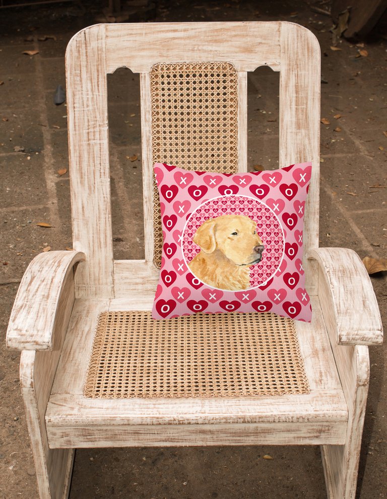 14 in x 14 in Outdoor Throw PillowGolden Retriever Hearts Love Valentine's Day Fabric Decorative Pillow