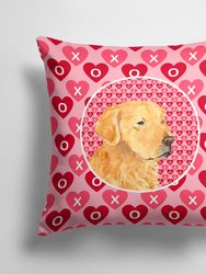 14 in x 14 in Outdoor Throw PillowGolden Retriever Hearts Love Valentine's Day Fabric Decorative Pillow