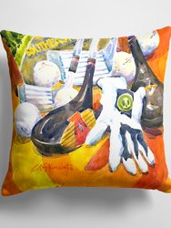 14 in x 14 in Outdoor Throw PillowGolf Clubs, Ball and Glove Fabric Decorative Pillow