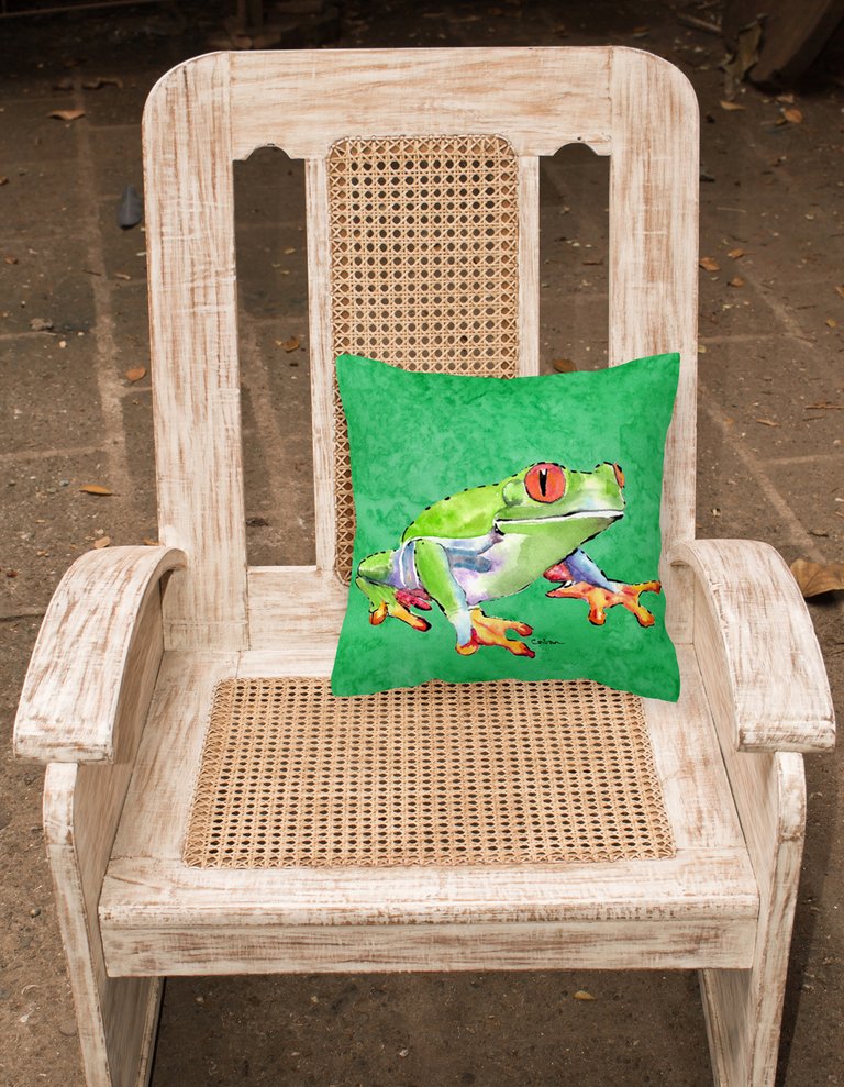 14 in x 14 in Outdoor Throw PillowGreen Tree Frog Fabric Decorative Pillow