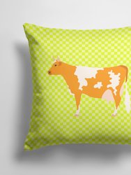 14 in x 14 in Outdoor Throw PillowGuernsey Cow  Green Fabric Decorative Pillow