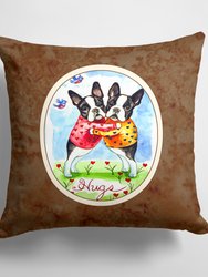 14 in x 14 in Outdoor Throw PillowHugs Boston Terrier Fabric Decorative Pillow