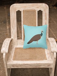 14 in x 14 in Outdoor Throw PillowIndian Peahen Peafowl Blue Check Fabric Decorative Pillow