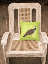 14 in x 14 in Outdoor Throw PillowIndian Peahen Peafowl Green Fabric Decorative Pillow