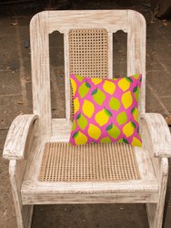 14 in x 14 in Outdoor Throw PillowLemons and Limes on Pink Fabric Decorative Pillow