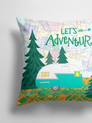 14 in x 14 in Outdoor Throw PillowLet's Adventure Glamping Trailer Fabric Decorative Pillow