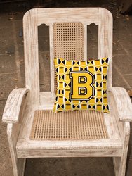 14 in x 14 in Outdoor Throw PillowLetter B Football Black, Old Gold and White Fabric Decorative Pillow