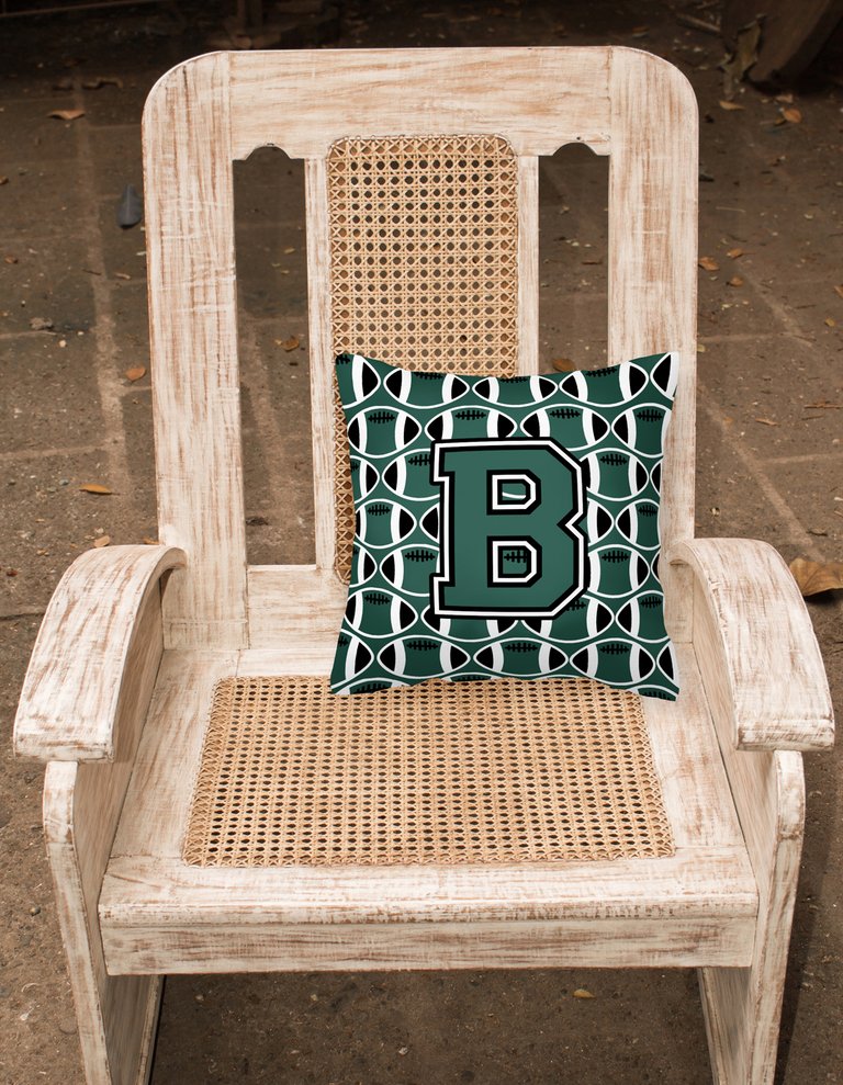 14 in x 14 in Outdoor Throw PillowLetter B Football Green and White Fabric Decorative Pillow