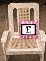 14 in x 14 in Outdoor Throw PillowLetter E Monogram - Pink Black Polka Dots Fabric Decorative Pillow