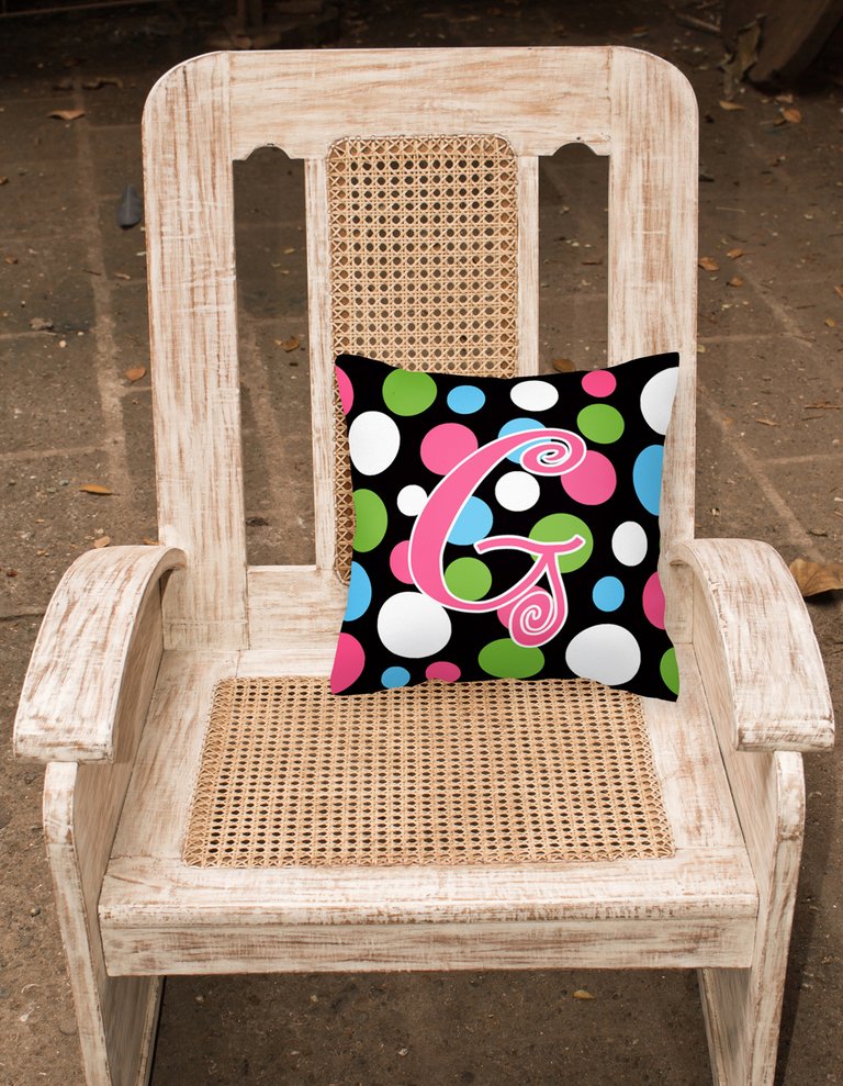 14 in x 14 in Outdoor Throw PillowLetter G Initial Monogram - Polkadots and Pink Fabric Decorative Pillow