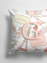 14 in x 14 in Outdoor Throw PillowLetter G Love in Paris Pink Fabric Decorative Pillow