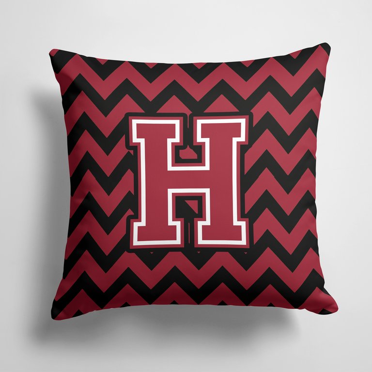 14 in x 14 in Outdoor Throw PillowLetter H Chevron Garnet and Black  Fabric Decorative Pillow