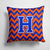 14 in x 14 in Outdoor Throw PillowLetter H Chevron Orange and Blue Fabric Decorative Pillow