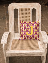 14 in x 14 in Outdoor Throw PillowLetter J Football Maroon and Gold Fabric Decorative Pillow