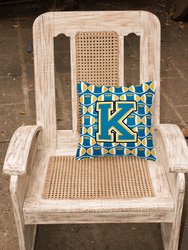 14 in x 14 in Outdoor Throw PillowLetter K Football Blue and Gold Fabric Decorative Pillow