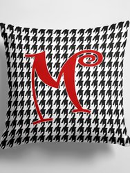 14 in x 14 in Outdoor Throw PillowLetter M Initial Monogram - Houndstooth Black Fabric Decorative Pillow