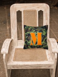 14 in x 14 in Outdoor Throw PillowLetter M Monogram - Camo Green Fabric Decorative Pillow