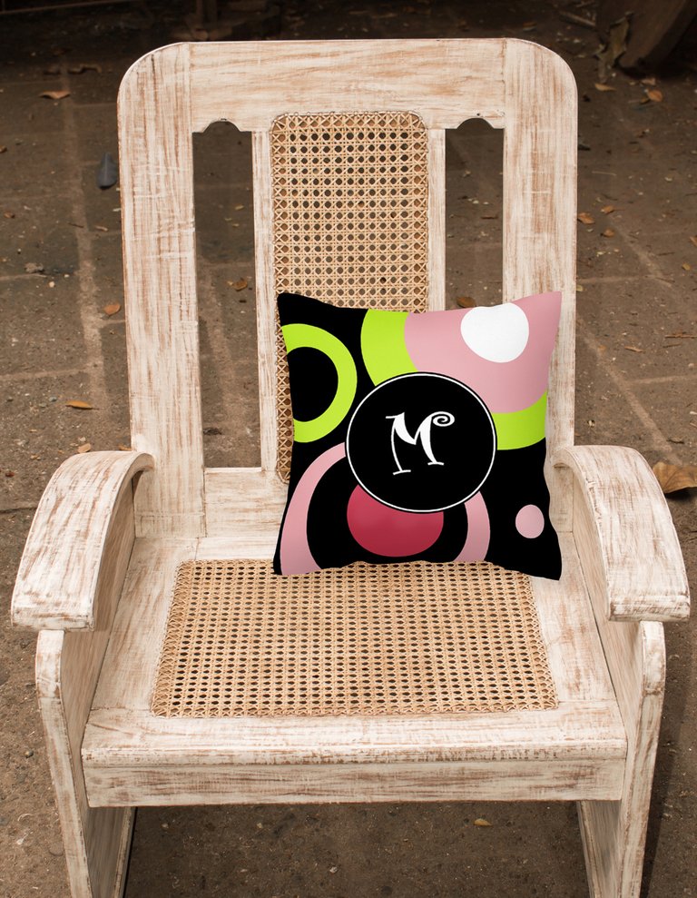 14 in x 14 in Outdoor Throw PillowLetter M Monogram - Retro in Black Fabric Decorative Pillow