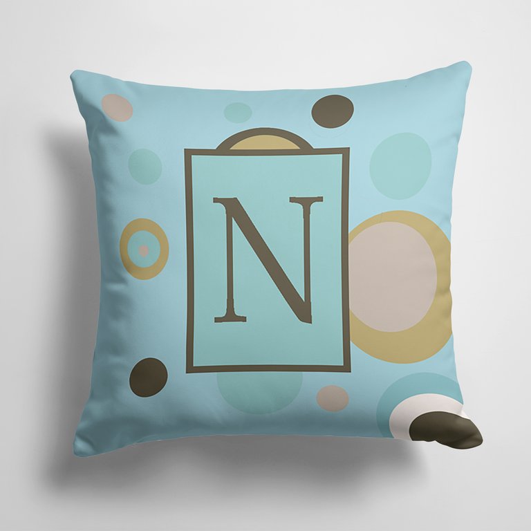 14 in x 14 in Outdoor Throw PillowLetter N Initial Monogram - Blue Dots Fabric Decorative Pillow