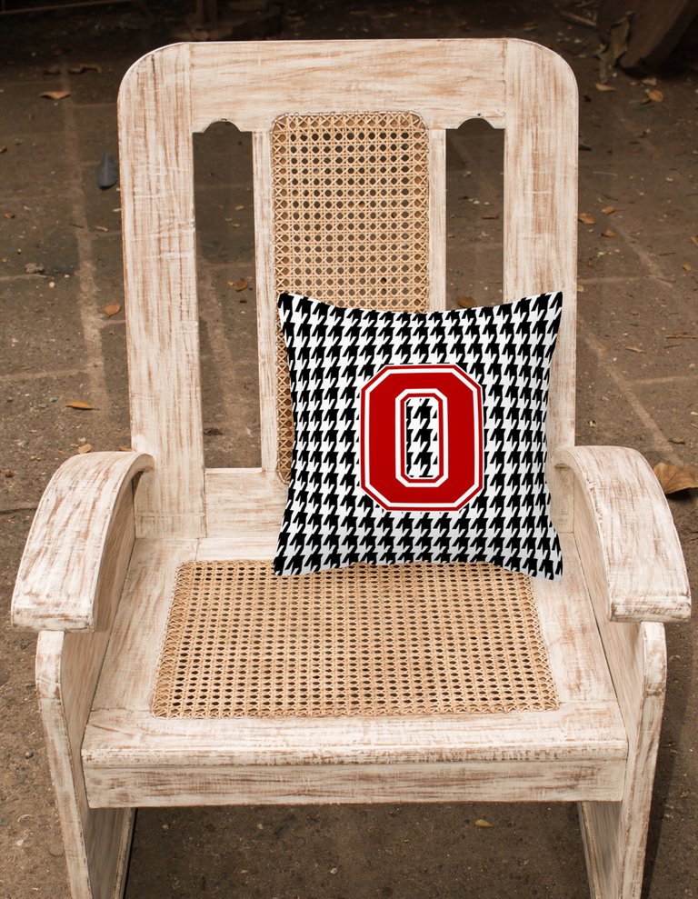 14 in x 14 in Outdoor Throw PillowLetter O Monogram - Houndstooth Black Fabric Decorative Pillow
