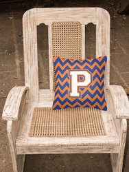 14 in x 14 in Outdoor Throw PillowLetter P Chevron Blue and Orange #3 Fabric Decorative Pillow