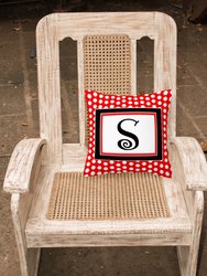 14 in x 14 in Outdoor Throw PillowLetter S Initial  - Red Black Polka Dots Fabric Decorative Pillow