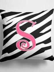 14 in x 14 in Outdoor Throw PillowLetter S Initial Zebra Stripe and Pink Fabric Decorative Pillow