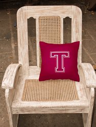 14 in x 14 in Outdoor Throw PillowLetter T Initial Monogram - Maroon and White Fabric Decorative Pillow